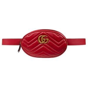 GUCCI Red Leather GG Marmont Fanny Pack